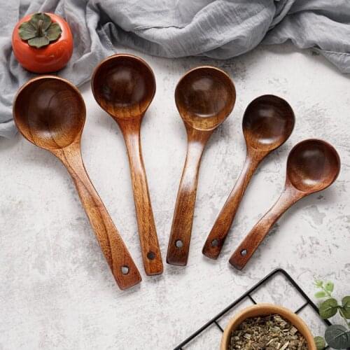 Wooden Spoon Japanese Style Long Handle Soup Spoon Kitchen Rice Porridge Spoons Household Tableware Supplies