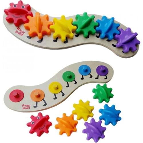 2020 ChildrenS Education Wooden Gear Assembly Caterpillar Toys Assembling Blocks Colorful Sorting Color Cognitive Board Toys