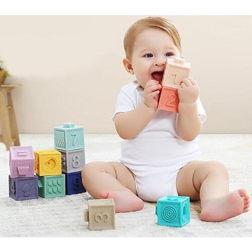 Baby Soft Toys Sensory Silicone Educational Building Blocks 3D Hanging Ball Babies Rubber Teether Squeeze Bath Toys For Toddlers