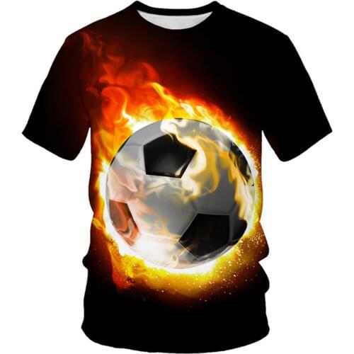 Summer Women Men Fashion 3D T-Shirt Football Soccer Fire Funny Printed Tshirt Boys Girl Teen Birthday Clothes Kids Children Tops