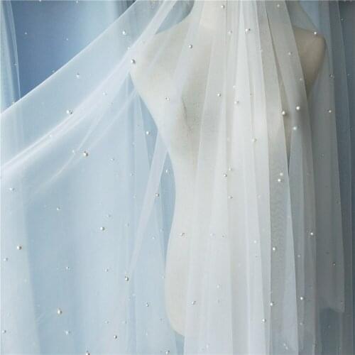 Fashion Wedding Cape Sweep Train Tulle Pearls Bridal Cape