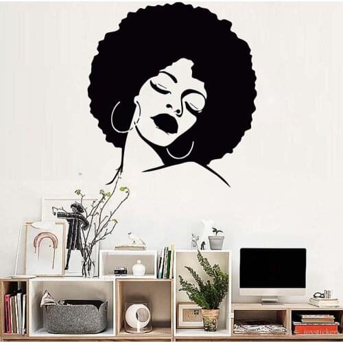 Fashion Black Lady Wall Stickers Vinyl Wall Decal Large Wall Sticker Hot Sexy Hair Spa Salon DIY Self-adhesive Wallpaper 1163