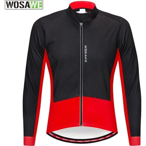 WOSAWE Men Winter Cycling Fleece Jackets Thermal Fleece Windproof Long Sleeve Cycling Jersey Clothing Wear Reflective Clothes