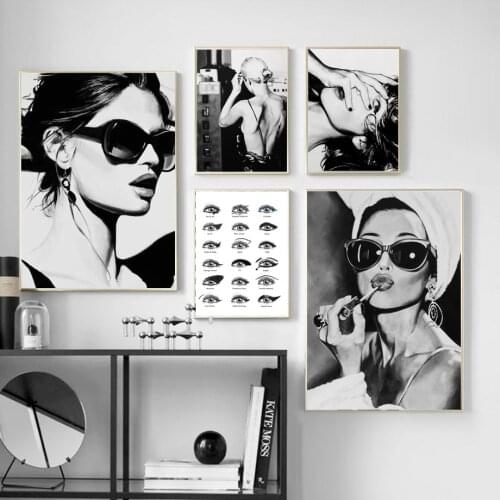 Wall Art Canvas Painting Paris Makeups Fashion Girl Black White Nordic Posters And Prints Wall Pictures For Living Room Decor