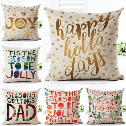 Merry Christmas Letter Joy Happy Holiday Printed Throw Pillow Cushion Cover For Sofa Home Decor Capa De Almofadas 45x45cm