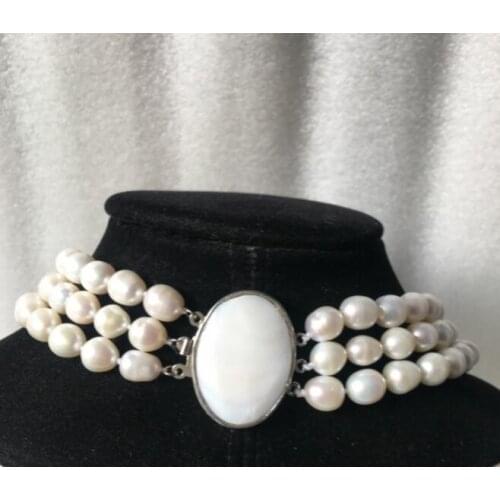 Hot selling *******3Strands 18'' 11MM White Rice Freshwater Pearl Necklace