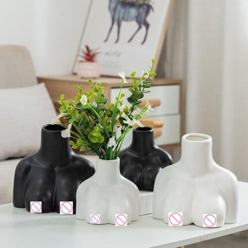 Nordic Style Body Art Ceramic Vase Decorative Female Sculpture FlowerPot Ornaments Office Dining Tabler Dried Flower Vase Crafts