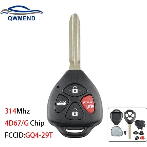 BHKEY 4 Buttons GQ4-29T Smart for Toyota Car Key 314Mhz For Toyota Corolla 2010 2011 2012 2013 Transponder 4D67/G Chip optional