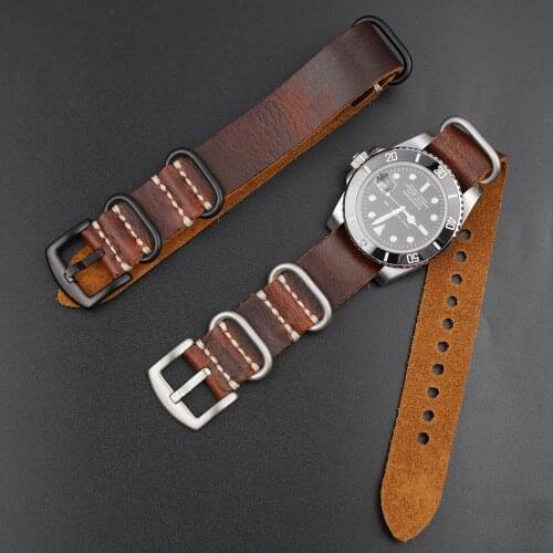 Nato Watchband Genuine Leather Watch Strap 20mm 22mm 24mm Blue Brown Zulu Strap for Men Watch Wristwatch Bands Replacement
