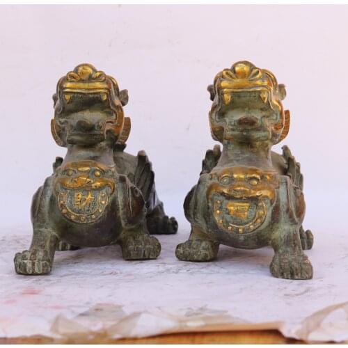 Home Christmas Decorations Gifts, Chinese Old Bronze 1 Pair Wealth Beast Sculpture/ Fengshui Statue,Length 28CM ,Height 20CM