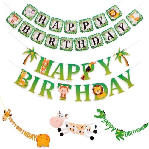 Safari Jungle Animal Birthday Party Decoration Banner Happy Birthday Banner Dinosaur Birthday Party Baby Shower Supplies