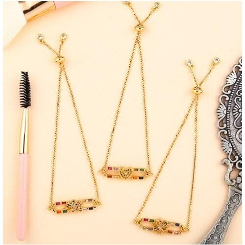 Heart multicolor crystal micro pave cz zircon cubic zirconia Bracelet Adjustable silicone Snake Chain Jewelry yd2sh