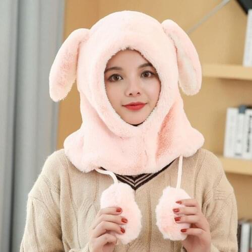 2019 Winter Girls Warm Soft Hat Scarf Earflap Beanie Hood Cap with Ear Photo Props Universal Comfortable Plush Windproof Cap