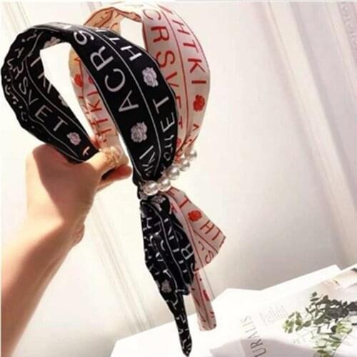 Special Korean Headband Letters for Women Hair Accessories Long Head Band Adults Pearls Hairband Side Pearls Headband Holiday