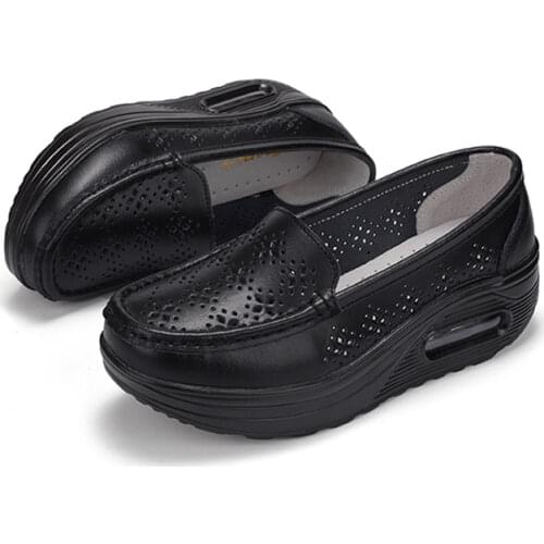 NEW Summer hollow-out womens shoes genuine leather air cushion hole shoes womens single shoes breathable shake shoes