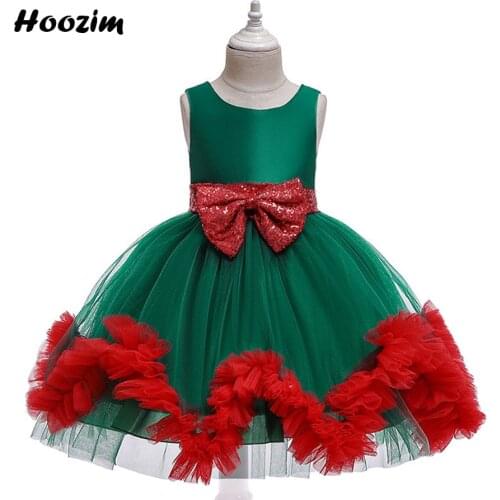 Emerald Green Back Deep V Christmas And Birthday Dress Girls 2-10 Years Kawaii Backless Two Bow Tulle Puffy Party Dresses Child