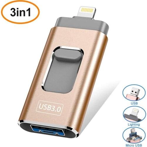 USB Pendrive iPhone Flash Drive 3-in-1 Lightning OTG 128GB Usb Flash Drive USB 3.0 Memory Stick Compatible Apple iPad PC
