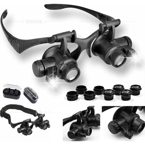 Black Watch Magnifier High Zoom Headband Eyewear Magnifying Glasses 2 LED Illuminated Magnifier Watch Repair Glasses