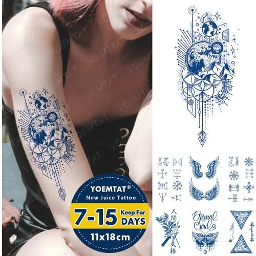 Juice Lasting Waterproof Temporary Tattoo Stickers Earth Starry Sky Flower Flash Tattoos Female Totem Body Art Fake Tatto Male