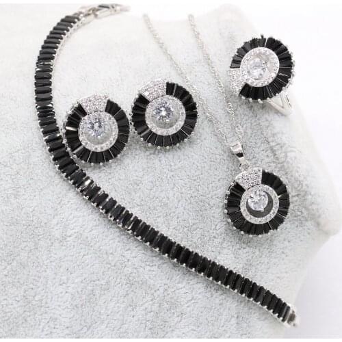 XUTAAYI Black Silver Wedding Jewelry Sets For Women Luxury Jewelry Earrings Bracelet Rings Bridal Pendant Necklace Set