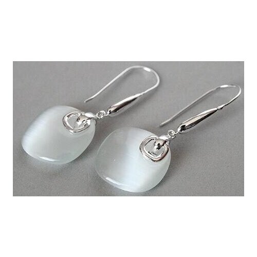 LADYS ELEGANT WHITE OPALS 925 SILVER HOOK DANGLE EARRINGS 1.8"