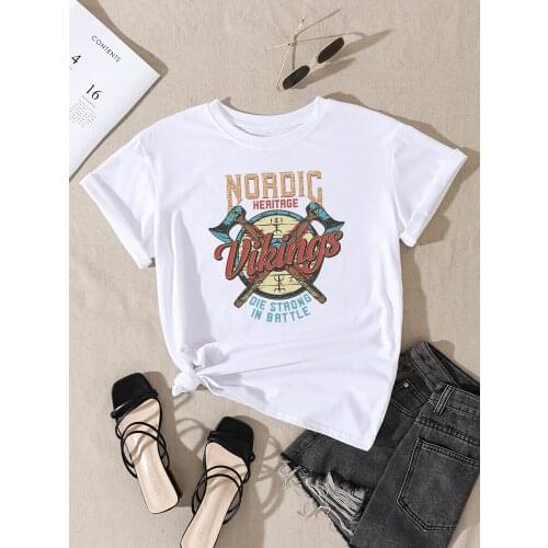Nordic Heritage-Vikingsprint Women T Shirts Home Regular Sleeves Tshirt Travering Vogue Top Cartoons Beautiful Female Tshirt