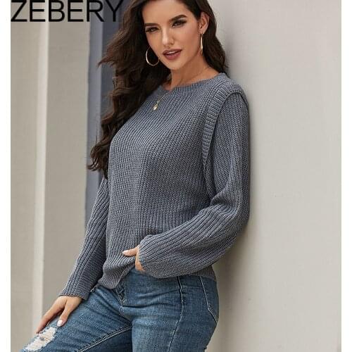 ZEBERY Women Autumn Sweaters O-Neck Solid Color Sweater Long Sleeve Jumper Knitted Loose Casual Pullover Preppy Style Winter Top