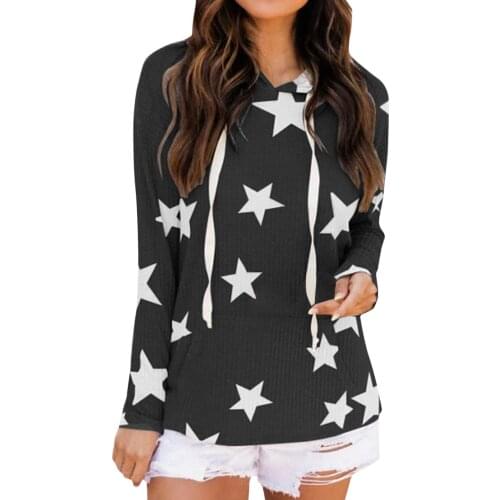 Stars Print Sweatshirt Female Autumn Long Sleeve Top Casual Loose O Collared Hooded Pullover High Street Blouse Harajuku Sweater