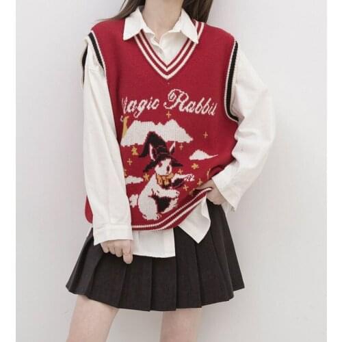 College Style V-neck Knitted Vest Women Korean Loose Sleeveless Sweater 2021 Autumn Winter New Sweater Vest for Woman