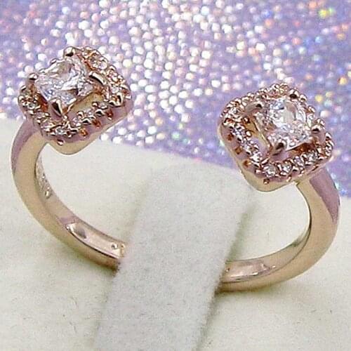 Authentic 925 Sterling Silver Ring Rose Square Sparkle Open Rings With Crystal For Women Birthday Wedding Party Europe Jewelry