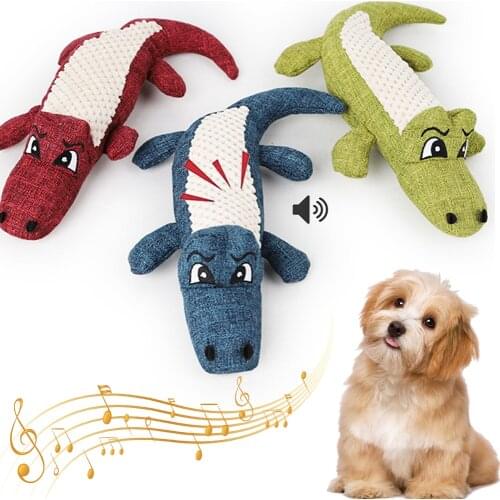 Pet Chew Squeak Toys Cartoon Stuffed Animal Dog Toy Crocodile Plush Toy Bite Resistant Squirrel Squeaker Toys Pet Supplies
