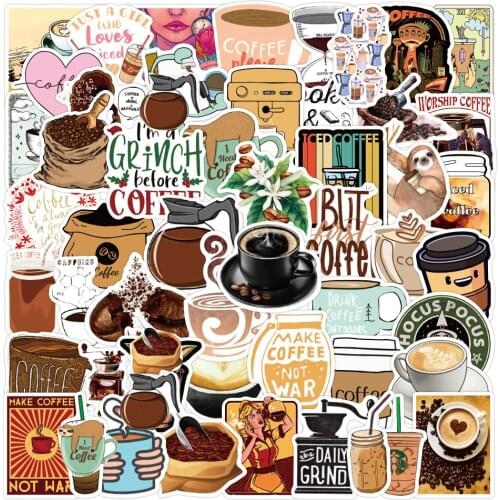 10/30/50PCS Cute Coffee Cartoon Graffiti Stickers Aesthetics Laptop Guitar Luggage Phone Waterproof Anime Sticker Decal Kid Toy