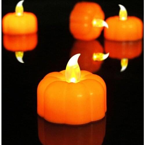 12 Pcs Pumpkin Lamp Spooky Flame Less Easy to Use LED Tea Lights Pumpkin Candles for Theme Party Halloween decoration