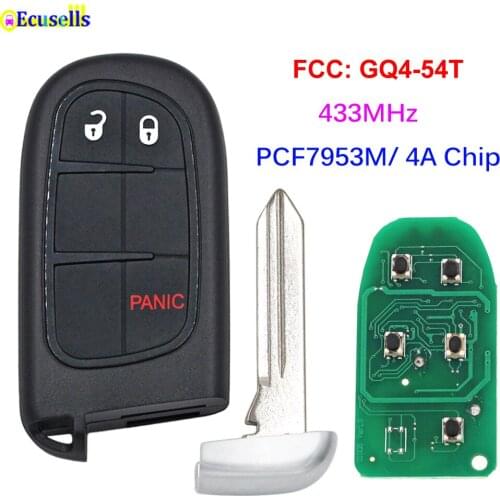 3 button Smart Remote Key Fob 433MHz 7953M 4A Chip for Jeep Cherokee for Dodge RAM 1500 2500 3500 FCC: GQ4-54T uncut 2+1 button