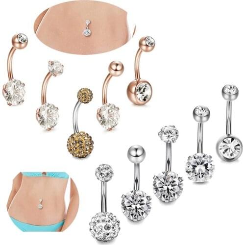 5Pcs/set Stainless Steel Belly Piercing Jewelry for Women Crystal Rhinestone Belly Button Rings Sexy Body Navel Piercing Ombligo