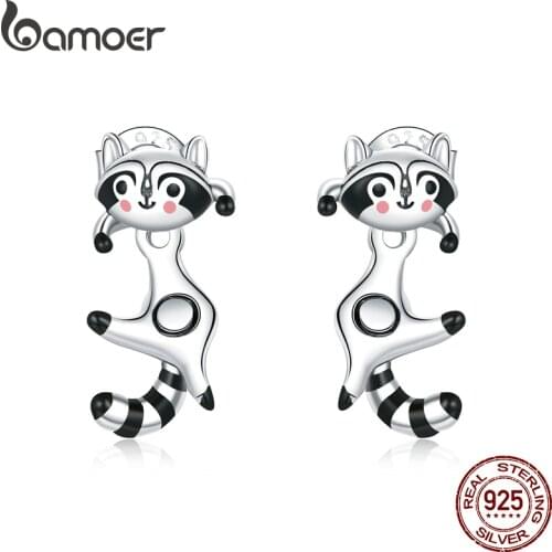 Bamoer 925 Sterling Silver Little Raccoon Ear Earrings for Women Enamel process Fine Hypoallergenic Weddings jewelry SCE990