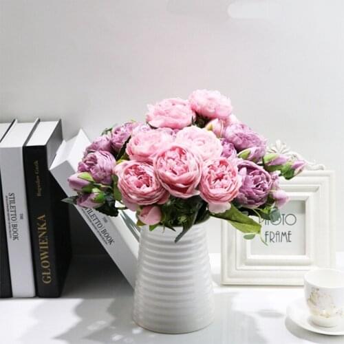 1 Bundle Silk Peony Bouquet Home Decoration Accessories Wedding Party Scrapbook Fake Plants Diy Pompons Artificial Roses Flowers