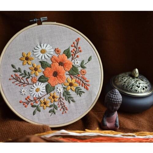 Floral DIY Hand Cross Stitch Needle Embroidery Kit Hoop for Beginners Adults Kid