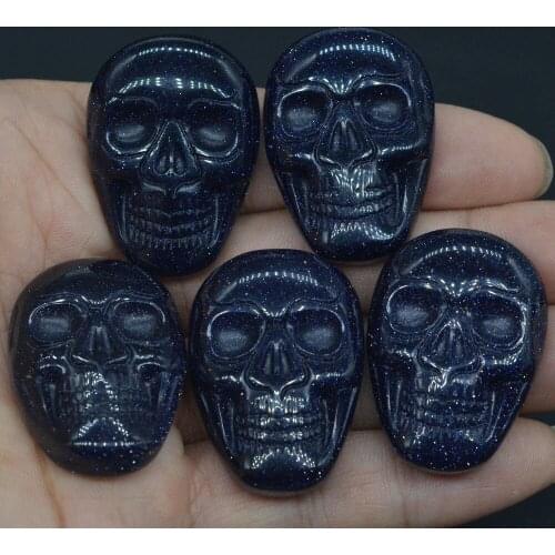 1.37" Blue Sand Stone Carved Stone Skull Cab Cabochon Figurine Statue 1 Piece