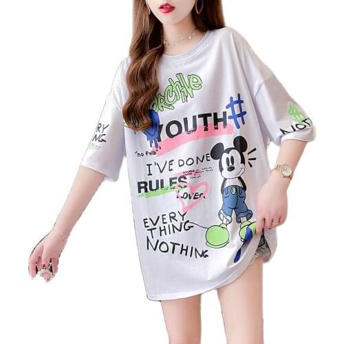 Disney Colorful Letter Mickey Mouse T Shirt Femme 100% Cotton Oversized Anime Tshirt Woman Loose Streetwear Fashion Harajuku Top