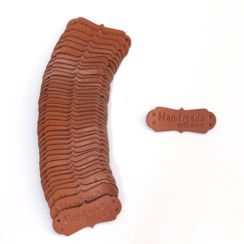 20Pcs/Pack Leather Tags Handmade With Love Labels Clothing Tags DIY Crafts Sewing Handmade Label For Hats Bags Shoes 40*15mm