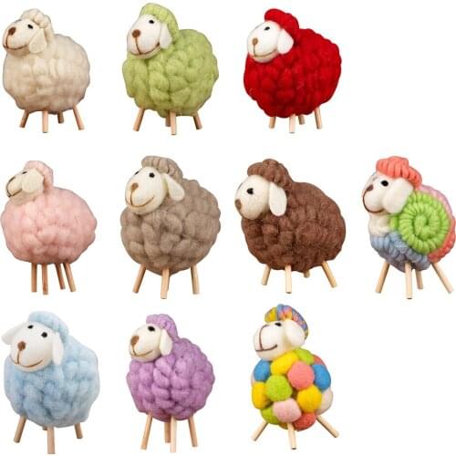 Handmade Wool Felt Filled Sheep Small Ornaments Creative Bedroom Desktop Home Furnishings Statue Miniature Crafts Holiday Gifts