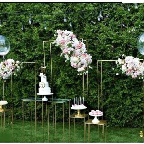 Custom stainless steel 6ft metal rectangular tall floral stand/Geometric stand/VASE/backdrop column arch shiny gold box arch
