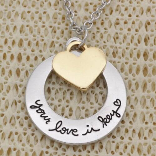Fashion engrave named or personality gift Necklace heart your love is key Alloy Necklace Chains Jewerly For Women N2040