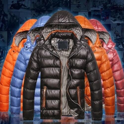 Men Winter Stand Collar Hooded Down Jacket S-lim Fit Cotton Padded Coat Outwear Mens Feather Down Coat Light Jackets