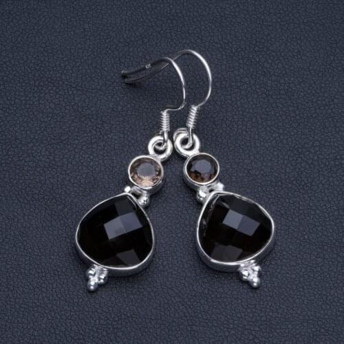 Natural Smoky Quartz Boho Style 925 Sterling Silver Drop Earrings 1 1/2" R1635