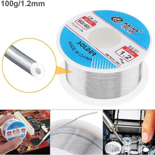 60/40 100g 1.2mm Tin Fine Wire Core 2% Flux Welding Solder Wires with Rosin and Low Melting Point for Electric Soldering Iron
