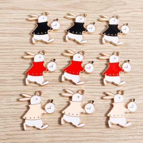 10pcs 23*23mm Animal Charms for Jewelry Making Enamel Rabbit Charms Pendants Fit Necklaces Drop Earrings DIY Crafts Accessories