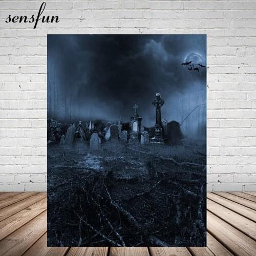 Sensfun Halloween Party Photography Backdrop Eerie Cemetery Night Backgrounds Photo Both Custom 5x7FT Vinyl