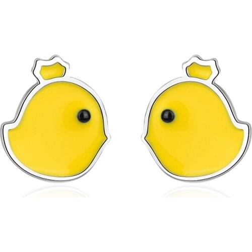 Tiny Cute Yellow Chicken Animal Stud Earring Lovely Small Silver Color Earrings for Women Girls Fashion Jewelry Accessories Gift
